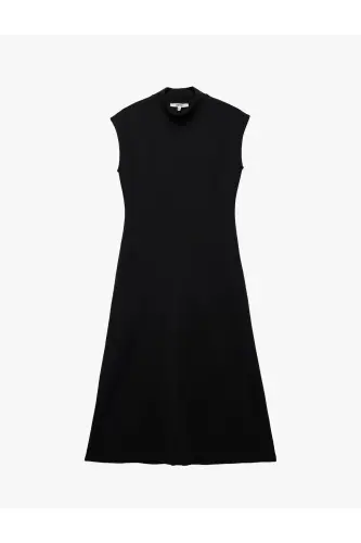 Krep Scuba Mato Slim Fit Yengil Tik Yoqali Yengsiz Midi Bo'yli Ko'ylak - 4