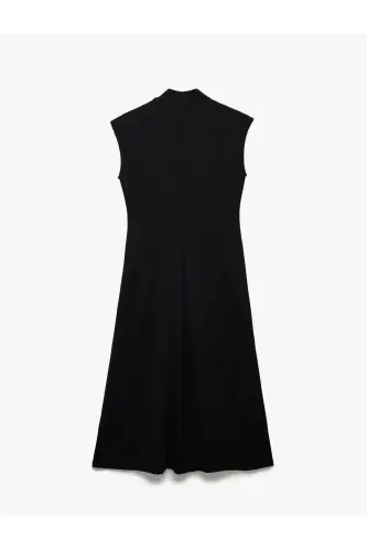 Krep Scuba Mato Slim Fit Yengil Tik Yoqali Yengsiz Midi Bo'yli Ko'ylak - 5