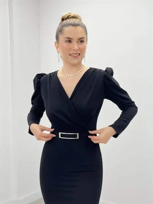 Креп Ткань Платье-Круазе Рыбка - ЧЕРНЫЙ - 3