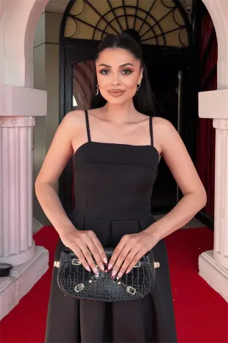 Креп Ткань Плиссе Деталь Платье - ЧЕРНЫЙ - 4