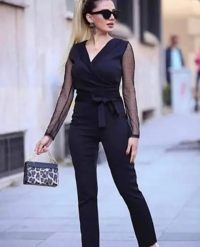 Креп Ткань Рукав Тюль Пуан Деталь Кушак Комбинезон 141 См - 1