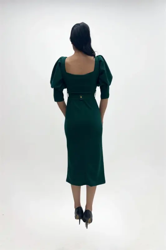 Креп Ткань Сердечко Воротник Карандаш Платье - ИЗУМРУДНО-ЗЕЛЕНЫЙ - 5