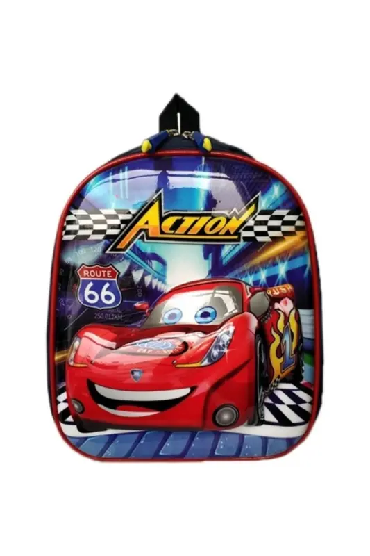 kreş & Anaokulu Çocuk Sırt okul Çantası arabalı cars şimşek 3-6 Yaş 5d Kabartmalı 33CM - mavi - kırmızı - DZC KUZENLER ÇANTA