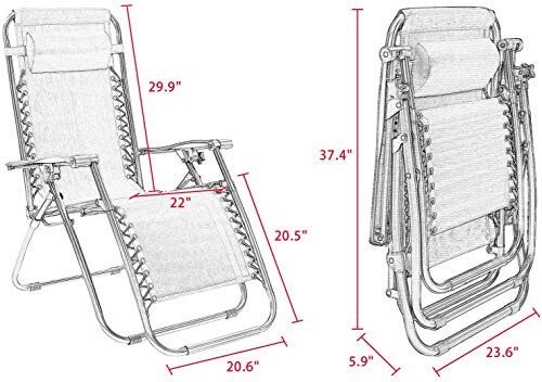 Кресло-шезлонг Homall Zero Gravity для патио, складное, для газона, для отдыха на открытом воздухе, кресло-шезлонг с нулевой гравитацией, для кемпинга, с подушками для бассейна, двора и пляжа, набор из 2 (коричневый) - 10