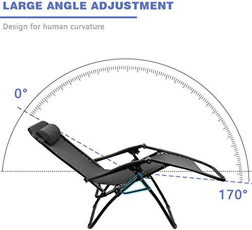 Кресло-шезлонг Homall Zero Gravity Patio Folding Lawn Lounge Chairs Outdoor Lounge Gravity Chair Camp Reclining Lounge Chair с подушками для бассейна, двора и пляжа, комплект из 2 (темно-черный) - 7