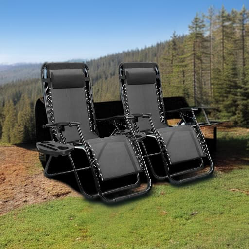 Кресло-шезлонг Homall Zero Gravity Patio Folding Lawn Lounge Chairs Outdoor Lounge Gravity Chair Camp Reclining Lounge Chair с подушками для бассейна, двора и пляжа, комплект из 2 (темно-черный) - 2