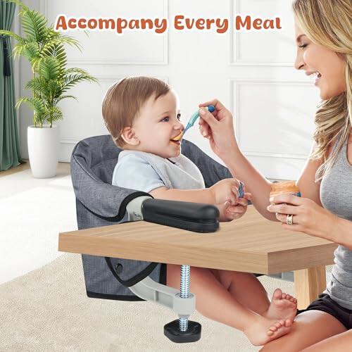Кресло-стульчик на крючках, Детский высокий стульчик Jozzve, Портативный высокий стульчик для путешествий, Складной быстрый столик-стул с сумкой для хранения, Детское кресло для кормления с клипсой на высокий стул для дома и путешествий (серый) - 7