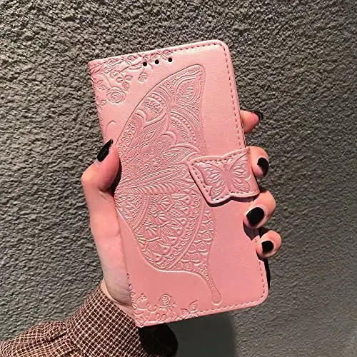 KRHGEIK for Galaxy A14 5G Phone Case Wallet,Women Flip Folio Butterfly Embossed PU Leather with Credit Card Holders Kickstand Wrist Strap Purse Cover for Samsung A14 5G 6.6 Inch (Rose Gold) - 7