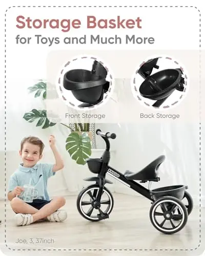 KRIDDO Kids Tricycle for 2-5 Year Olds - Gift for Toddlers - Black - 4