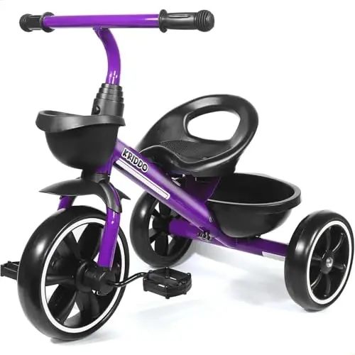 KRIDDO Kids Tricycles Age 24 Month to 4 Years, Toddler Kids Trike for 2.5 to 5 Year Old, Gift Toddler Tricycles for 2-4 Year Olds, Trikes for Toddlers, Purple - 1