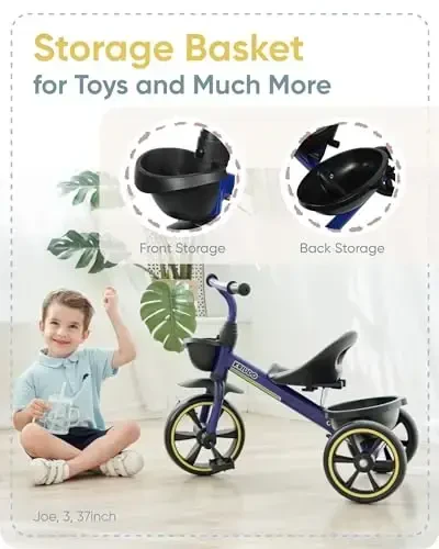 KRIDDO Kids Tricycles Age 24 Month to 4 Years, Toddler Kids Trike for 2.5 to 5 Year Old, Gift Toddler Tricycles for 2-4 Year Olds, Trikes for Toddlers, Blue - 4