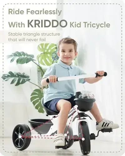 KRIDDO Kids Tricycles for 2-4 Year Olds, Toddler Trike Gift for 24 Months to 4 Years, White - KRIDDO (1)