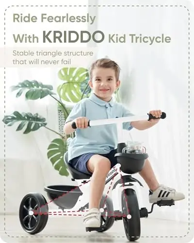 KRIDDO Kids Tricycles for 2-4 Year Olds, Toddler Trike Gift for 24 Months to 4 Years, White - 2