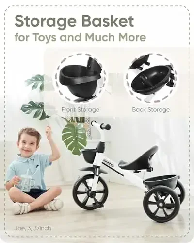 KRIDDO Kids Tricycles for 2-4 Year Olds, Toddler Trike Gift for 24 Months to 4 Years, White - 3