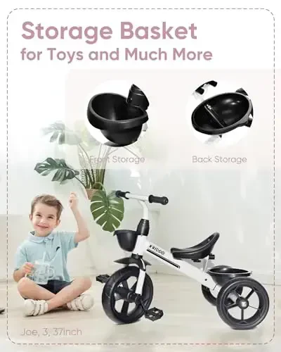 KRIDDO Kids Tricycles Age 24 Month to 4 Years, Toddler Kids Trike for 2.5 to 5 Year Old, Gift Toddler Tricycles for 2-4 Year Olds, Trikes for Toddlers, Sporty Styling, White - 4