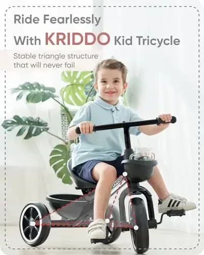 KRIDDO Kids Tricycle for 2-5 Year Olds - Gift for Toddlers - Black - KRIDDO (1)