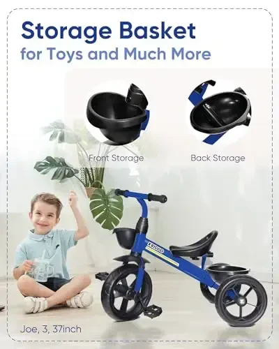KRIDDO Kids Tricycles Age 24 Month to 4 Years, Toddler Kids Trike for 2.5 to 5 Year Old, Gift Toddler Tricycles for 2-4 Year Olds, Trikes for Toddlers, Sporty Styling, Blue - 4