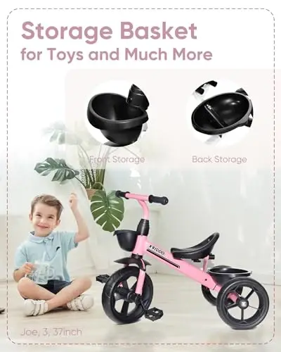 KRIDDO Kids Tricycles Age 24 Month to 4 Years, Toddler Kids Trike for 2.5 to 5 Year Old, Gift Toddler Tricycles for 2-4 Year Olds, Trikes for Toddlers, Sporty Styling, Pink - 4
