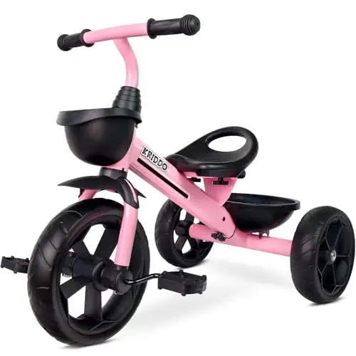 KRIDDO Kids Tricycles Age 24 Month to 4 Years, Toddler Kids Trike for 2.5 to 5 Year Old, Gift Toddler Tricycles for 2-4 Year Olds, Trikes for Toddlers, Sporty Styling, Pink - KRIDDO
