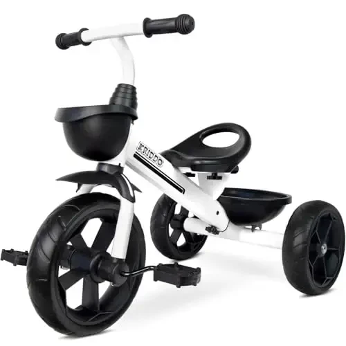KRIDDO Kids Tricycles Age 24 Month to 4 Years, Toddler Kids Trike for 2.5 to 5 Year Old, Gift Toddler Tricycles for 2-4 Year Olds, Trikes for Toddlers, Sporty Styling, White - 1