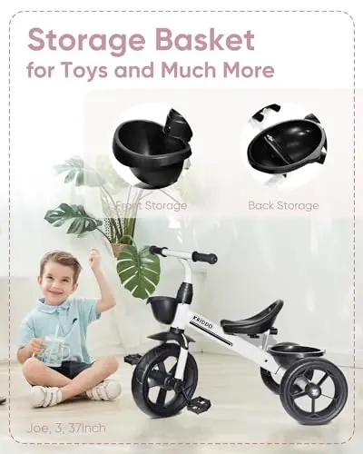 KRIDDO Kids Tricycles Age 24 Month to 4 Years, Toddler Kids Trike for 2.5 to 5 Year Old, Gift Toddler Tricycles for 2-4 Year Olds, Trikes for Toddlers, Sporty Styling, White - 4
