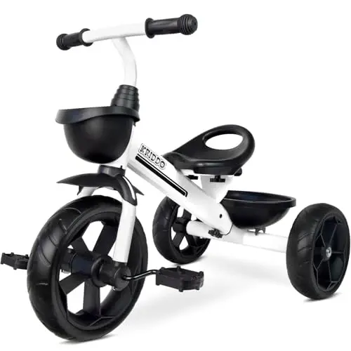 KRIDDO Kids Tricycles Age 24 Month to 4 Years, Toddler Kids Trike for 2.5 to 5 Year Old, Gift Toddler Tricycles for 2-4 Year Olds, Trikes for Toddlers, Sporty Styling, White - KRIDDO