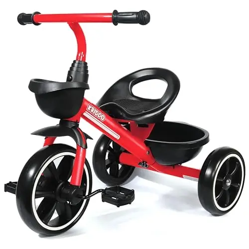 KRIDDO Kids Tricycles Age 24 Month to 4 Years, Trike for 2.5 to 5 Year Old, Gift Tricycles for 2-4 Year Olds, Trikes for Toddlers, Red - KRIDDO