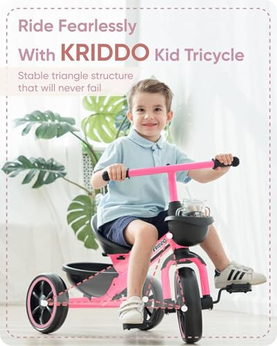 KRIDDO Tricycle for 2-5 Year Olds - Pink Toddler Trike With Gift for 24 Month to 4 Year Old Girls - 9