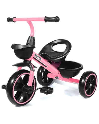 KRIDDO Tricycle for 2-5 Year Olds - Pink Toddler Trike With Gift for 24 Month to 4 Year Old Girls - 2