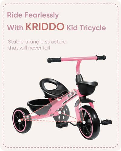 KRIDDO Tricycle for 2-5 Year Olds - Pink Toddler Trike With Gift for 24 Month to 4 Year Old Girls - 7