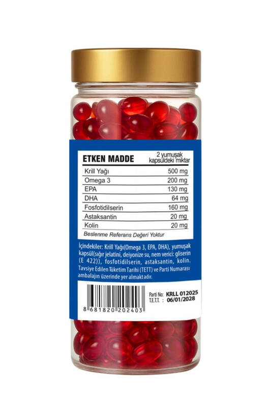 Krill yog'i kompleksi Astaksantin Xolin Fosfatidilserin Omega3 Epa Dha 200 Yumshoq Jel Kapsül - 3