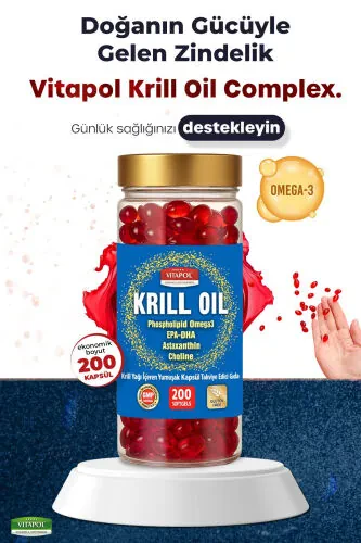 Krill yog'i kompleksi Astaksantin Xolin Fosfatidilserin Omega3 Epa Dha 200 Yumshoq Jel Kapsül - VITAPOL