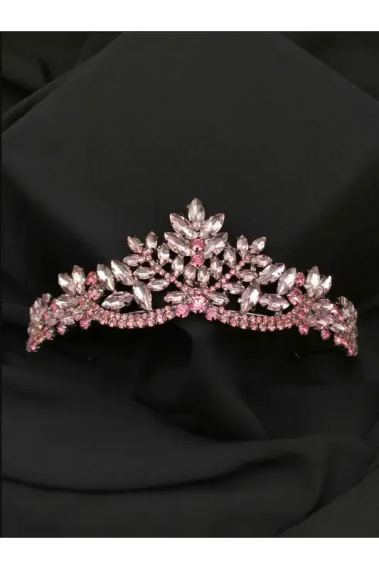 Kristal Taşlı Gelin Tacı-pudra pembe - 1