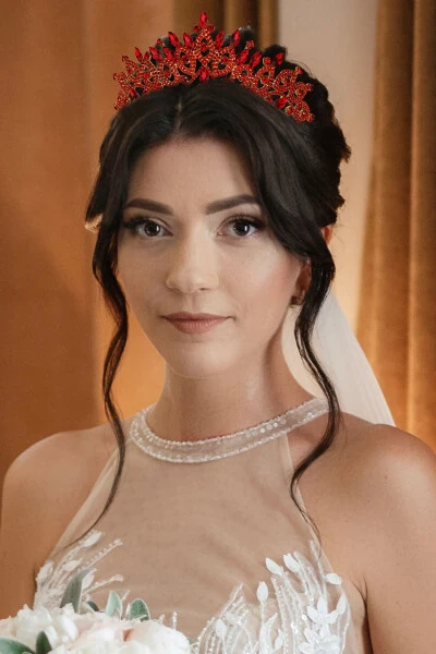 Kristal Toshli Kelin Qirolicha Toji Yorqin Malika Toji Kelin To'y Toji Oltin Qizil - Modazone