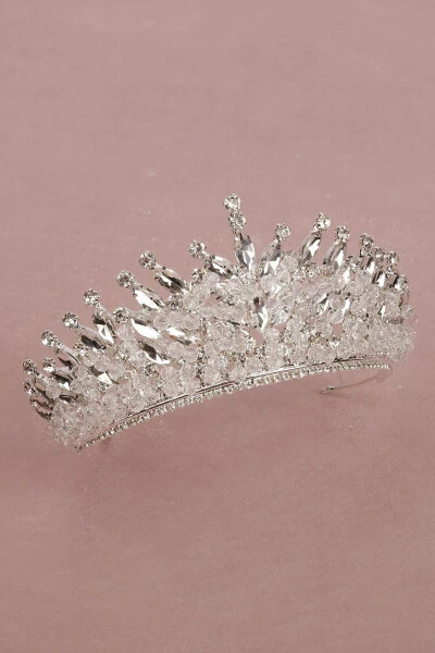 Kristal toshli munchoq bezakli kelin xina to'y toji kumush - 14