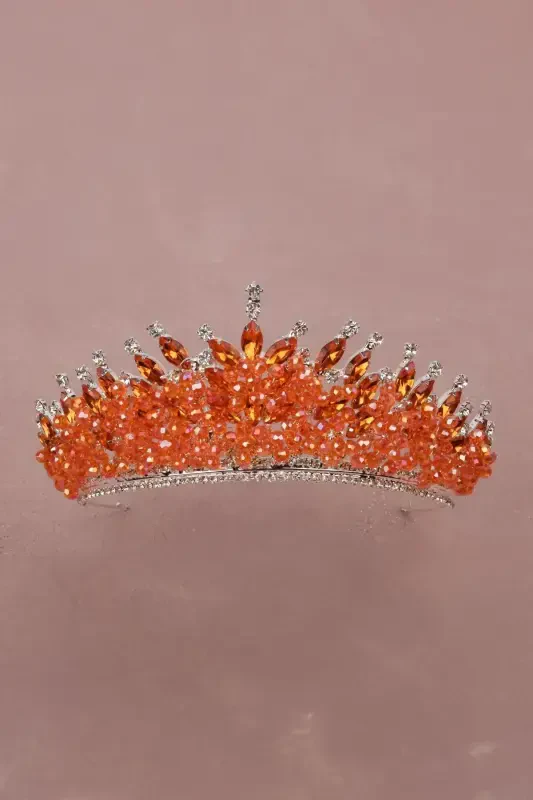 Kristal toshli munchoqli bezakli kelin xina to'y toji to'q sariq-to'q sariq - 6