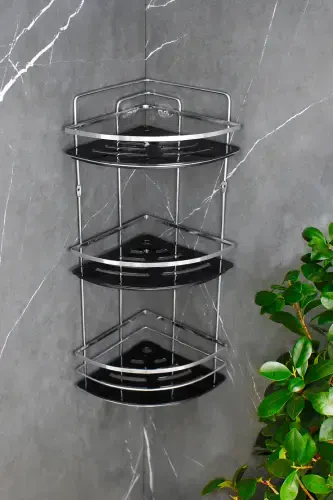 Kristalli javonli xrom qirrali uchlik shampun uchun yopishtiruvchi hammom organizatori burchakli tokchasi - HIMYHOME (1)