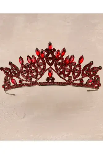 Kristalli toshli kelin malikasi toj yorqin malika toji kelin to'y toji Bordo-Bordo - LIMELIA (1)