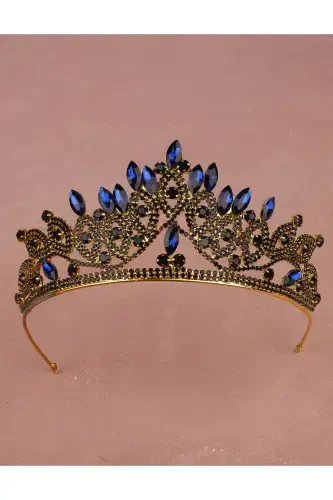 Kristalli toshli kelin malikasi toj yorqin malika toji kelin to'y toji oltin ko'k-oltin ko'k - LIMELIA (1)