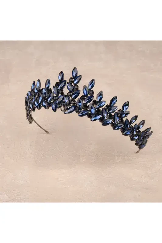 Kristalli toshli kelin xina toji Ayollar uchun maxsus kelin to'y toji Lacivert-Lacivert - 3