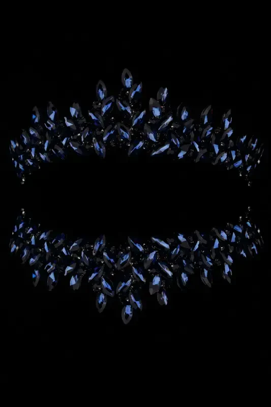 Kristalli toshli kelin xina toji Ayollar uchun maxsus kelin to'y toji Lacivert-Lacivert - 5