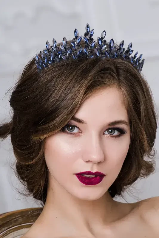 Kristalli toshli kelin xina toji Ayollar uchun maxsus kelin to'y toji Lacivert-Lacivert - 7