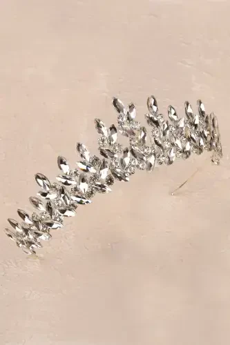 Kristalli toshli kelinlik xina toji Ayollar uchun maxsus kelinlik to'y toji Kumush-Kumush - 3