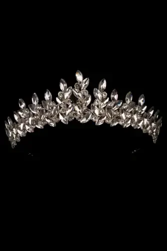 Kristalli toshli kelinlik xina toji Ayollar uchun maxsus kelinlik to'y toji Kumush-Kumush - 6