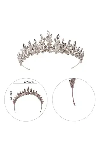 Kristalli toshli kelinlik xina toji Ayollar uchun maxsus kelinlik to'y toji Kumush-Kumush - 8