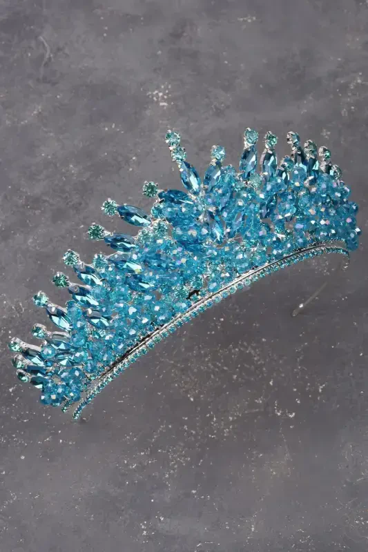 Kristalli toshli munchoqli bezakli kelin xina to'y toji firuza-firuza - 4