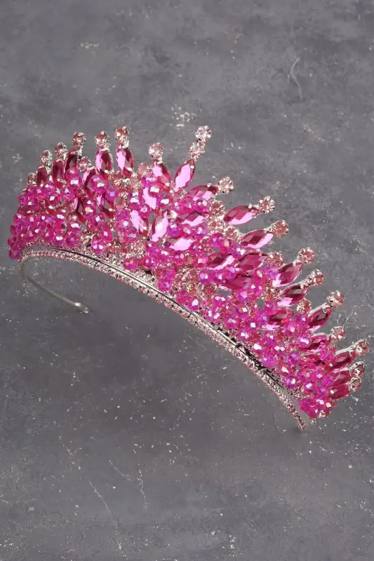 Kristalli toshli munchoqli bezakli kelin xina to'y toji pushti-pushti - 1