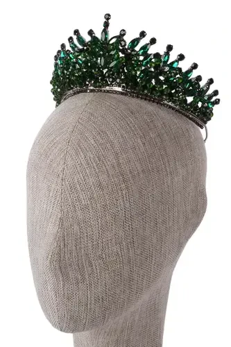 Kristalli toshli munchoqli bezakli kelinlik xina to'yi toji yashil-yashil - HAYALPEREST BONCUK (1)