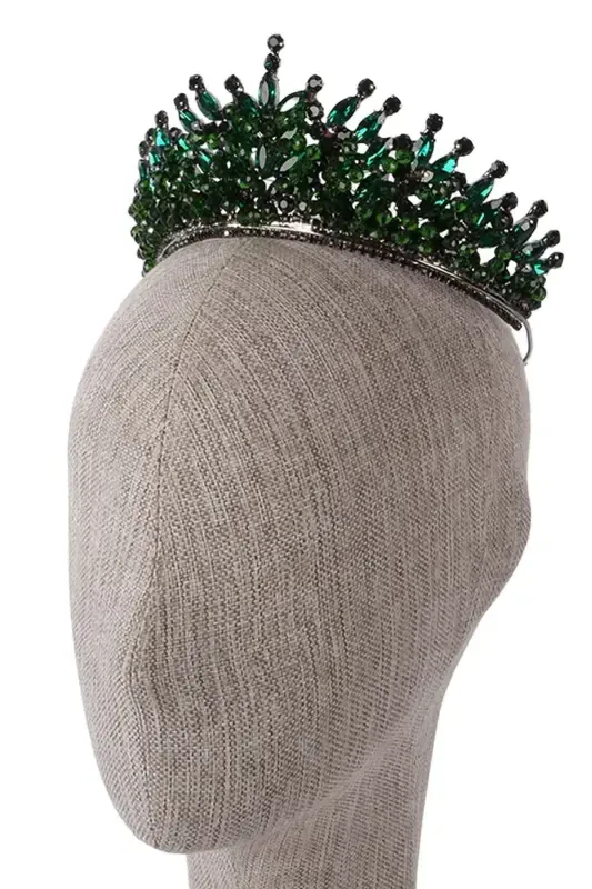 Kristalli toshli munchoqli bezakli kelinlik xina to'yi toji yashil-yashil - 2