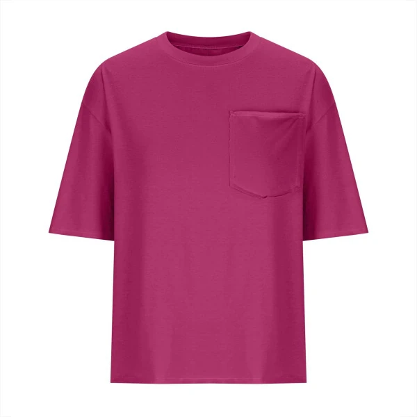 Кроп-топы для женщин, модные футболки с коротким рукавом и круглым вырезом, свободного кроя с карманами. - 6